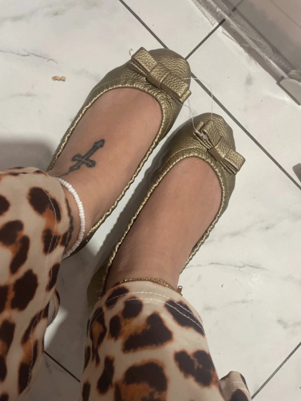 Metallic Gold Bow foldable Ballet Flats